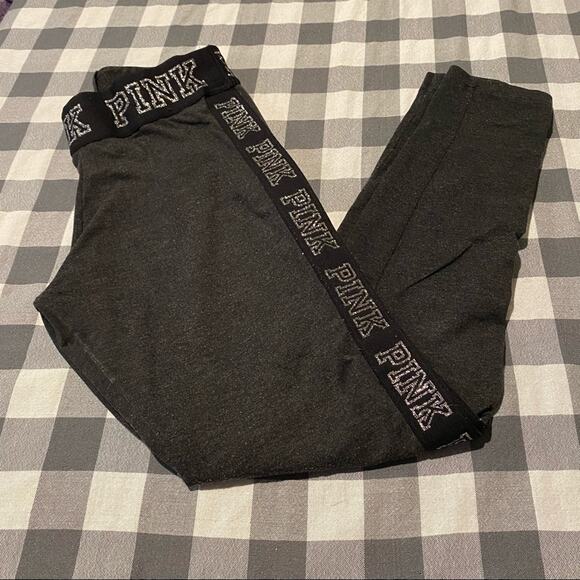 PINK Victoria’s Secret Leggings / Lounge Pants Size Medium Gray & Metallic Logo - Picture 5 of 5